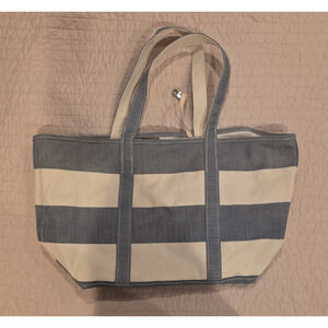 LL Bean Boat and Tote Medium Canvas Bag White Blue 12x20x8.5 Open Top NWOT